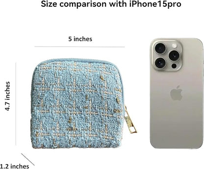 Small Travel Jewelry Case, Soft Tweed Organizer Pouch for Bangle, Bracelets, large Earrings, Beaded necklace, Anti-Scratch & Portable Jewelry Bag Holder for Travel & Everyday Use (Aqua Blue)