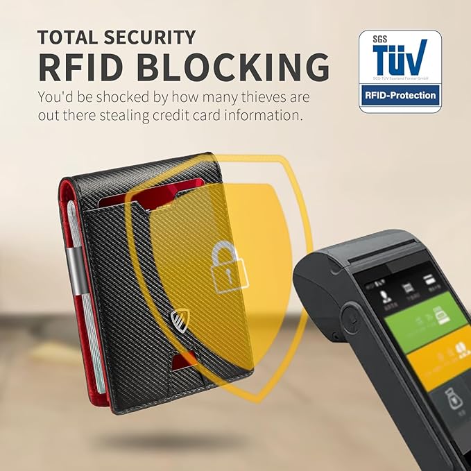 RUNBOX Mens Slim Wallet with Money Clip RFID Blocking Bifold Credit Card Holder for Men with Gift Box