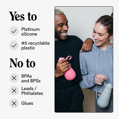 STOJO Collapsible Sports Water Bottle - Leak-Proof Reusable Silicone Travel Cup for Hot & Cold Drinks - Microwave & Dishwasher Safe - AS SEEN ON TODAY SHOW - Parent (Carnation)