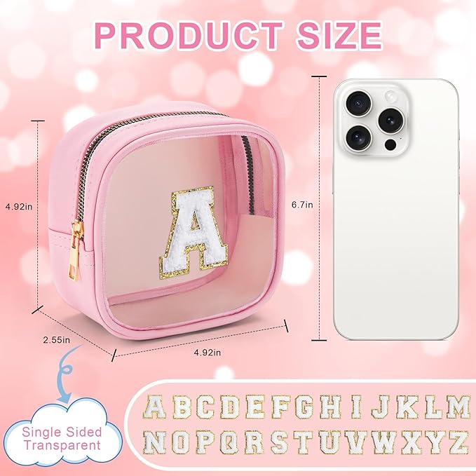 YOOLIFE Initial Make Up Bag Travel Toiletry Bag, Clear Makeup Bag Preppy Cosmetic Bags Organizer Travel Essentials Gifts for Women Teen Girlfriend Teacher Mom Birthday Mothers Day Gifts