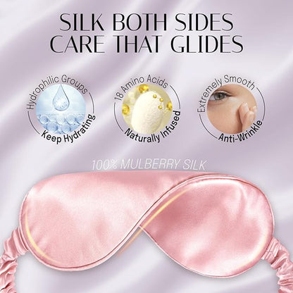 OLESILK Silk Sleep Mask, 100% Mulberry Silk Eye Mask for Sleeping, Double Layer Filling and Elastic Strap, Travel and Nap, Soft Eye Cover Eyeshade with Luxury Bag and Ear Plugs, Pink