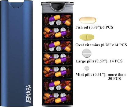 Extra Large Pill Organizer 7 Day, Aluminum Daily Pill Box, Weekly Travel Pill Case, Cute Pill Holder to Hold Vitamins, Medicines, Pills, Supplements