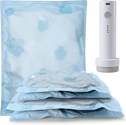 Umimile Vacuum Storage Bags for Travel with Electric Pump, Reusable Travel Vacuum Bags, Space Saver Bags for Luggage, Suitcases and Backpack (4-Pack + PUMP)