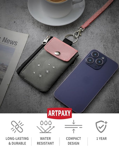 Minimalist Wallet For Mens Womens, Keychain RFID Blocking Zipper Small Wallet with ID Window 2 Lanyards,Water Resistant Travel Cash Card Coin Case Boys Girls