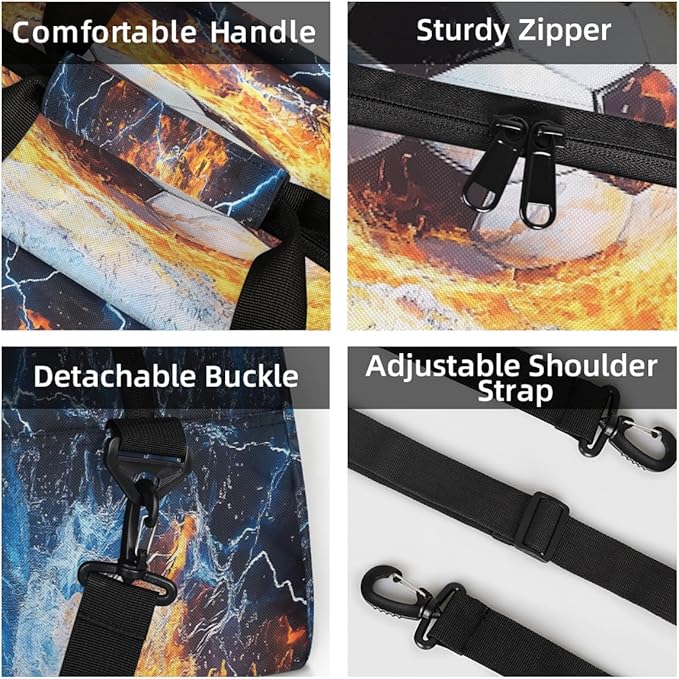 Kids Duffle Bag Girls Boys Soccer Ball Sport In Fire Ice Weekender Overnight Bag,Lightweight Duffel Bags for Traveling Gym Sport Dance