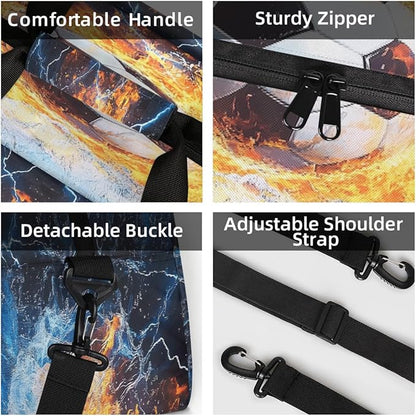 Kids Duffle Bag Girls Boys Soccer Ball Sport In Fire Ice Weekender Overnight Bag,Lightweight Duffel Bags for Traveling Gym Sport Dance