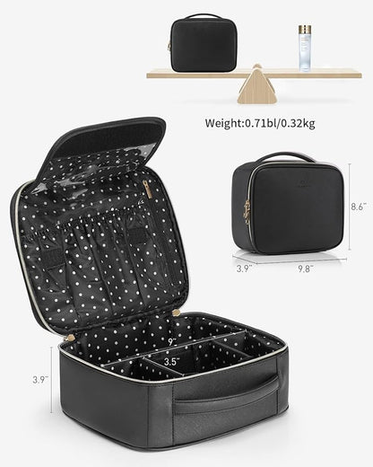 Vlando Medium Makeup Cosmetic Organizer Case Portable Storage Bag with Adjustable Dividers for Makeup Brushes Girls Women Friend Black