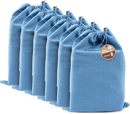 LFH Cotton Rich Shoe Storage Bags with Drawstring, Breathable Reusable Organizer, Perfect For Travel, Dorm, Hotel, College, Gym, Easy to Carry, Machine Washable 12"x17" (Pack of 6) - Sky Blue