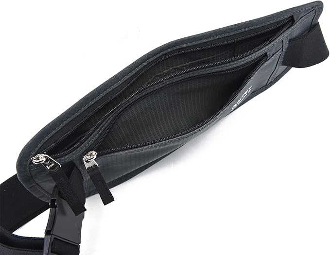 RFID Blocking Money Belt for Men Women, Slim Fanny Pack for Travel，Running,Conceal Waist Wallet for Passport Holder,Phone,Cash(Black Dark Grey)