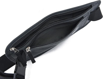 RFID Blocking Money Belt for Men Women, Slim Fanny Pack for Travel，Running,Conceal Waist Wallet for Passport Holder,Phone,Cash(Black Dark Grey)