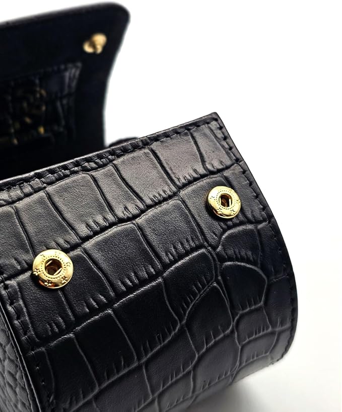 Genuine Napa Leather Watch Roll Travel Case for 3 Watches - Travel Watch Rolls and Leather Watch Display Cases with Velvet Interior - Watch Storage Organizer Men's (Blac - Single)