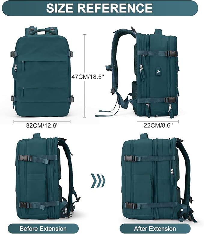 Casual Backpack Traveling Backpack, A-peacock Blue, Expandable, Travel Backpacks