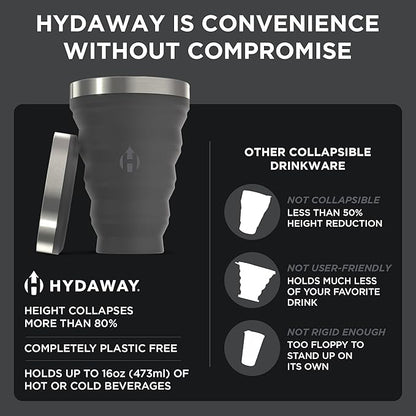 HYDAWAY 16oz Collapsible Pint - BPA-Free Silicone Cup with Stainless Steel Rim - Reusable, Packable, and Durable for Camping, Travel & Everyday Use
