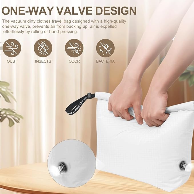 Travel Laundry Bag, Vacuum Compression Dirty Clothes Travel Bag Waterproof Wet Dry Bags Large Capacity Space Saver Bags Reusable Camp Clothes Organizer for Sports Dorm Laundromat (1 Pcs ) (White, L)