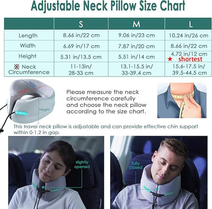 GOLDORANGE Travel Pillow Neck Chin Head Support Best Memory Foam Airplane Neck Pillows 360-Degree Support for Travel Bus Home Office and Gaming, Grey L