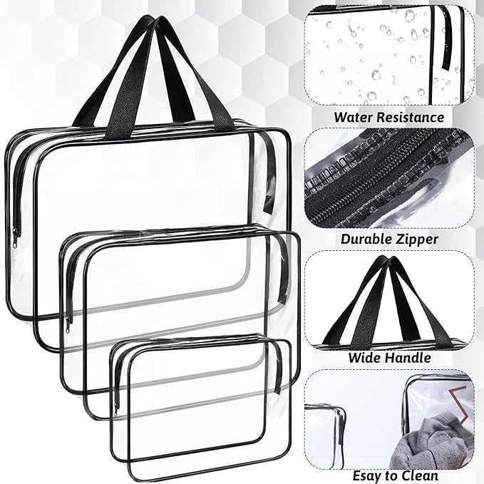 12 PCS Clear Travel Makeup Toiletry Bag, PVC Makeup Bags in 3 Sizes, Portable Travel Luggage Pouch, Waterproof Clear Toiletry Luggage Set with Zipper Handle for Women Girls Men