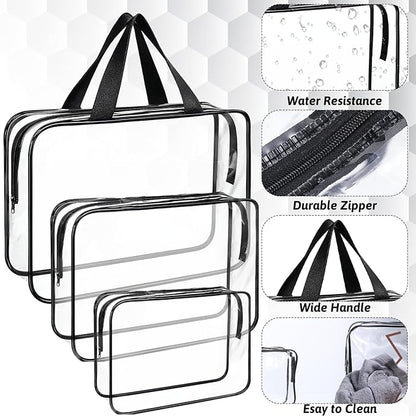 12 PCS Clear Travel Makeup Toiletry Bag, PVC Makeup Bags in 3 Sizes, Portable Travel Luggage Pouch, Waterproof Clear Toiletry Luggage Set with Zipper Handle for Women Girls Men