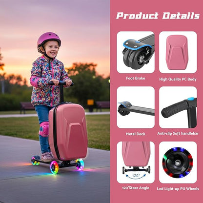 20" Hardshell Scooter Suitcase for Kid & Adult Foldable 2 in 1 Ride on Carry on Travel Trolley Scooter Luggage With Wheels