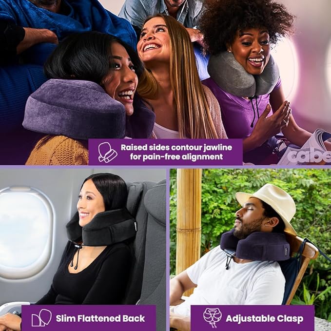 Cabeau Evolution Classic Neck Support Pillow - Neck Pillow for Traveling - Memory Foam Airplane Pillow with 360-Degree Comfort - Head & Chin Support Pillows for Sleeping Upright - (Navy)