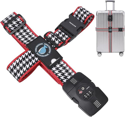 Travelkin Luggage Straps TSA Approved - Adjustable Cross Suitcase Straps with TSA Lock, Reinforced Buckle, Unique Pattern - Secure Heavy Duty Luggage Straps for Travel (Houndstooth)
