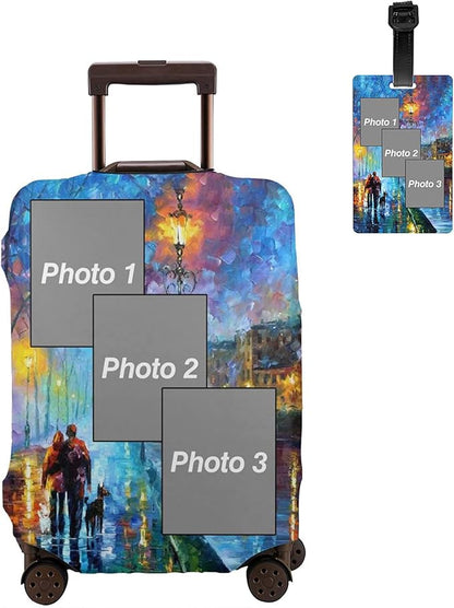 Personalized Luggage Suitcase Cover With Photo Dog Cat, Picture Custom Suitcase Cover, Custom Luggage Cover,[5 Backgrounds], (S (for 18--21 inch luggage))