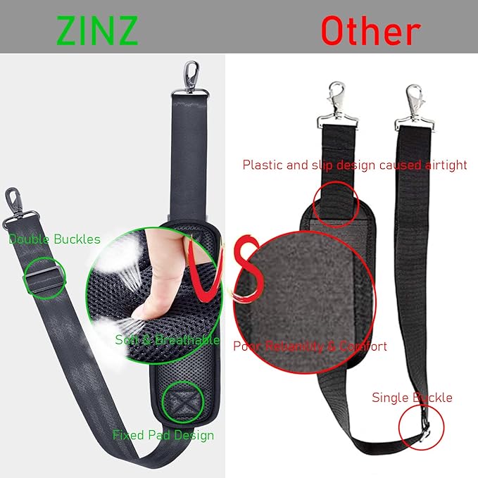 ZINZ 77 Inch Shoulder Strap Univesal Bag Strap with Fixed Pad Ultra Thick Plus Long & Breathable Cushion, Replacement Strap for Bags,Dark Gray