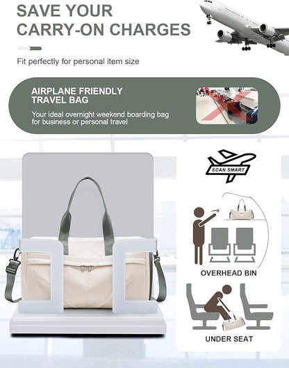 Gym Bag for Women Duffle Bag with Shoe Compartment Yoga Mat Bag Sports Workout Bag Weekend Overnight Bag, Beige Green