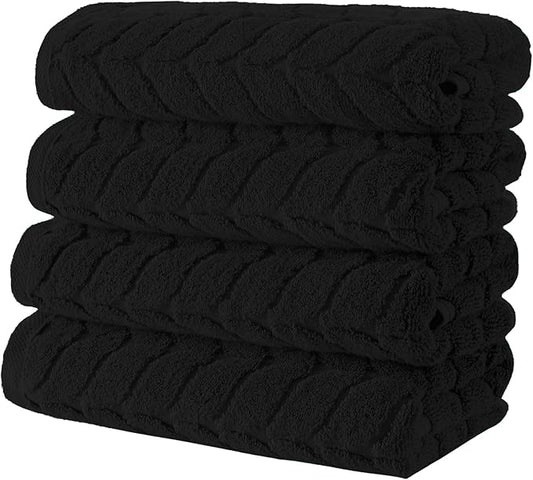 BAGNO MILANO Turkish Bath Towels, Soft Plush Jacquard Luxury Bath Towels, Quick Dry Towel Set (Black, 4 Pcs Hand Towel Set)