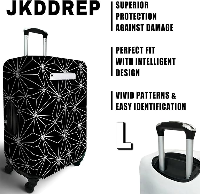Black Polygonal Travel Luggage Cover, Travel-Themed Suitcase Protector Stretchable, Washable Travel Suitcase Cover (L for 25-28 Inch Luggage)