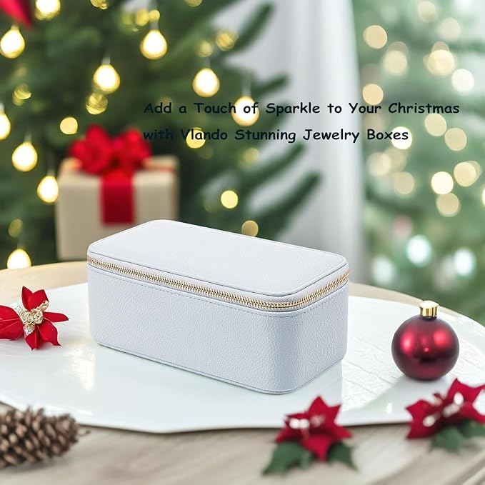 Vlando Travel Jewelry Box Organizer - 12 Small Velvet Zipped Pouches Pockets for Jewelries Necklaces Rings Earrings Sorting Storage, Baby Blue