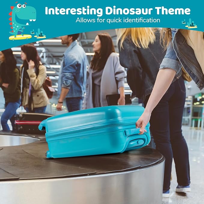 HONEY JOY Kids Luggage, Travel Backpack & Hard Shell Toddler Suitcase, Children Rolling Luggage with Wheels, Retractable Handle & 4 Casters, 2Pcs Carry On Luggage Set for Boys Girls(Green Dinosaur)