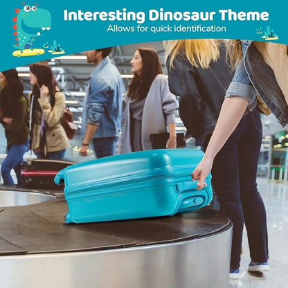 HONEY JOY Kids Luggage, Travel Backpack & Hard Shell Toddler Suitcase, Children Rolling Luggage with Wheels, Retractable Handle & 4 Casters, 2Pcs Carry On Luggage Set for Boys Girls(Green Dinosaur)