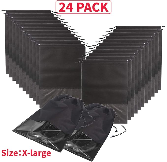 24PCS Travel Shoe Bags Non-Woven with Rope for Men and Women Large Shoes Storage Packing Pouch Organizers