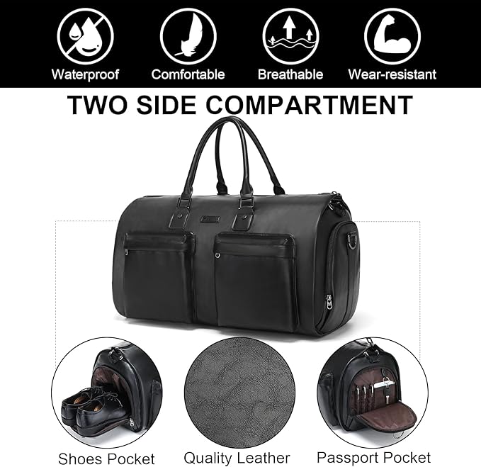 Leather Garment Bag for Travel, Modoker Carry On Suit Carrier Travel Bag with Shoulder Strap/Multiple Pockets - Ideal for Business Trips & Weekend Getaways - The Garment Duffel Bag for Traveling Men