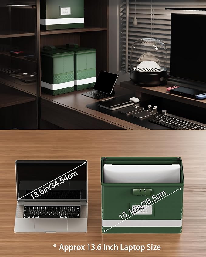 Oterri 2 Pack Fireproof Document Box With Lock, Portable File Safe Box Fireproof Waterproof For Letter Files, Collapsible Fireproof File Box With Handle (Green, 2 Pack)