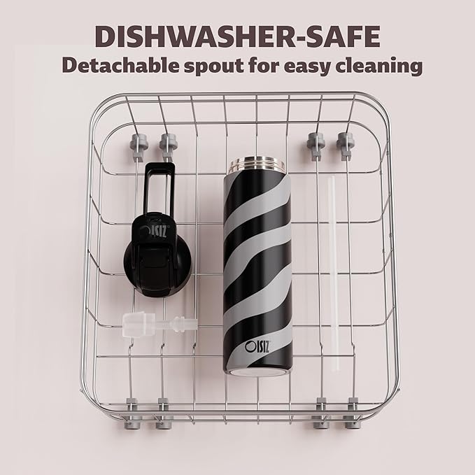 OISIZ Insulated Water Bottle 24 oz with 2 in 1 Spout and Straw Lid,One Click Safety Lock,100% Leakproof,Keep Cold 24H,Vacuum Stainless Steel Water Bottle for School,Travel and Sports,Dishwasher Safe