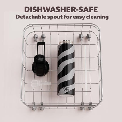 OISIZ Insulated Water Bottle 24 oz with 2 in 1 Spout and Straw Lid,One Click Safety Lock,100% Leakproof,Keep Cold 24H,Vacuum Stainless Steel Water Bottle for School,Travel and Sports,Dishwasher Safe