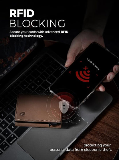 LORZOR Wallet for Men with Metal Card Holder, Pop Up Wallet, Finest Full Grain Leather Trifold Wallet, Smart, Minimalist, RFID Blocking, Front Pocket, ID Window