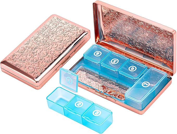 Pill Organizer, Pill Box 7 Day/Metal Travel Pill Case, BPA Free. (Pink)