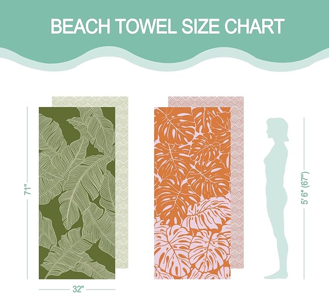 Eunzel 2 Pack Microfiber Beach Towel, Quick Dry Travel Towel Large Sand Free Towel for Beach, Camping, Swim Pool, Gym, Sports& Yoga 71"x32", Palm