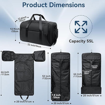 GARPROVM Garment Duffle Bags for Travel, 4 in 1 Convertible Garment Bags with Separated Suit Bag Shoe Compartment, Waterproof Carry On Luggage Bag Backpack for Short Trip, Weekender Bag for Men Women