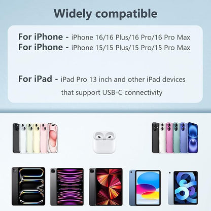 10FT for iPhone 17 16 15 Original Charger Fast Charging, Long USB C to C Charger Cable Cord with 20W Type C Fast Charger Block for iPhone 17 Pro Max/17Pro/16e/16 Pro/16 Plus/15/15 Pro max,iPad 2Pack