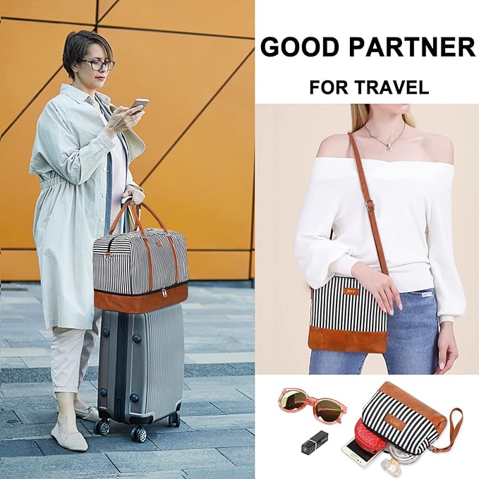 IBFUN Weekender Bags for Women, 21" Weekender Travel Bag, Travel Duffle Bag with Shoe Compartment Carry on Overnight Duffel Bag for Weekend Travel Business Trip, 3PCS