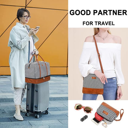 IBFUN Weekender Bags for Women, 21" Weekender Travel Bag, Travel Duffle Bag with Shoe Compartment Carry on Overnight Duffel Bag for Weekend Travel Business Trip, 3PCS