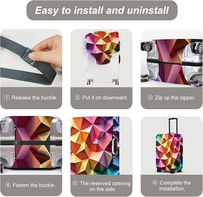 Abstract Geometric Luggage Cover, 3D Gradient Polygons Waterproof Anti-Scratch Suitcase Protector, Modern Travel Case