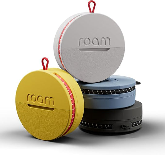 Roam Smart Tracker | Smart Bluetooth Item Finder Compatible with iOS & Android | Built-in Elastic Strap, QR Lost & Found | Replaceable Battery | No Subscription | 4-Pack, Black, Blue, Yellow & Gray