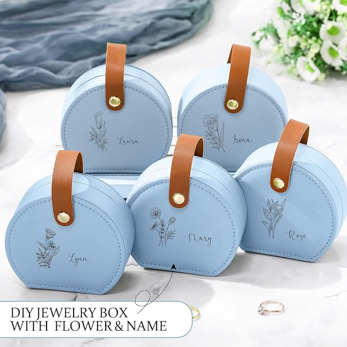 Weysat 12 Pack Travel Jewelry Case Mini Leather Bridesmaid Jewelry Gift Box Bulk Small Earring Storage Organizer (Blue)