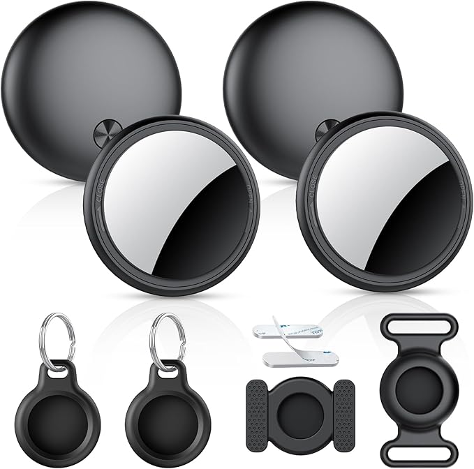 Air Tracker Tags-4 Pack, 2025 New [Apple MFi Certified], Bluetooth Tracker Work with Apple Find My (iOS Only), Replaceable Battery Last 2 Years,Item Finder for Luggage/Key/Suitcase,with Diverse Holder