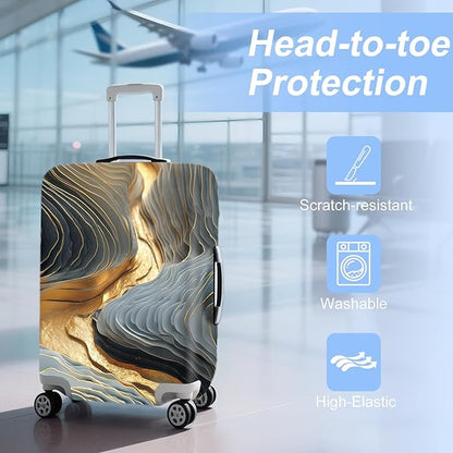 FOREVER QUEEN Gradient Black Gray Gold Marble Luggage Cover Suitcase Protector Suitcase Cover Anti-Scratch,Stretchable Bag Cover Washable Durable Polyester