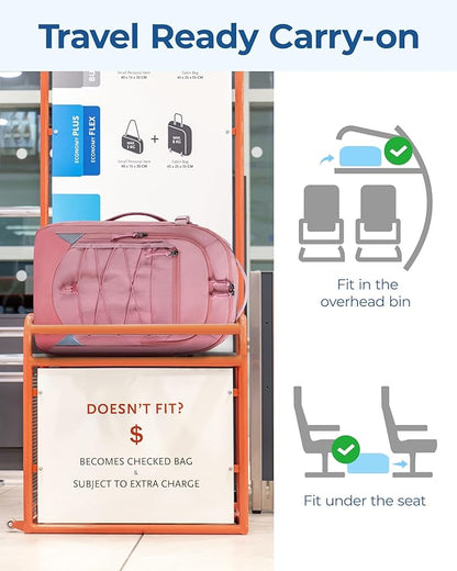 BAGSMART Carry On Backpack, 17.3 Inch Large Travel backpack Carry On Flight Approved, Personal Item Backpack Travel Bag With Shoe Bag, 27L Water Resistant Casual Daypack, Pink